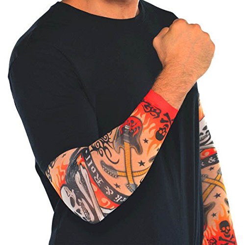 0013051442804 - ROCK ON HEAVY METAL THEMED PARTY TATTOO SLEEVES ACCESSORY, FABRIC, STANDARD ADULT SIZE, PACK OF 10