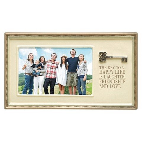 0013051477073 - GRASSLANDS ROAD KEY TO HAPPY LIFE CERAMIC FRAME, ANTIQUE WHITE, 4 BY 6-INCH