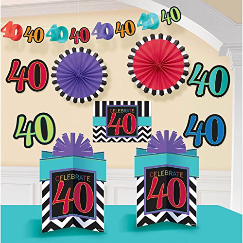 0013051483982 - AMSCAN LIVELY DECORATING KIT WITH 40TH CELEBRATION THEME, RED/VIOLET/CYAN BLUE/BLUE/YELLOW GREEN