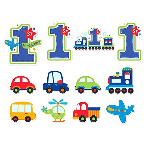 0013051498238 - AMSCAN ALL ABOARD BOY 1ST BIRTHDAY VALUE DECORATION PACK CUTOUTS, LARGE, BLUE/RED/GREEN/YELLOW