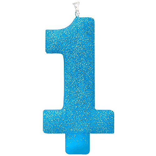 0013051524777 - AMSCAN GIANT GLITTER NUMBER 1 CANDLE CAKE TOPPER, 5, BLUE
