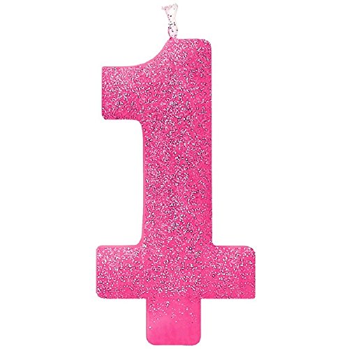0013051524784 - GIANT PINK GLITTER 1 CANDLE - FIRST BIRTHDAY CAKE TOPPER
