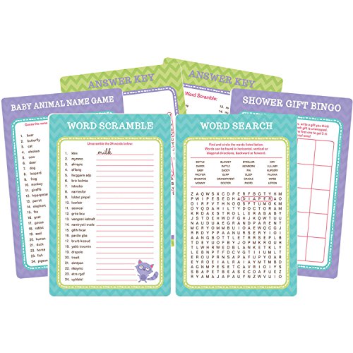 0013051537982 - AMSCAN CUDDLY WOODLAND WELCOME BABY SHOWER PARTY GAME KIT, 4 X 6, PURPLE/TEAL/GREEN