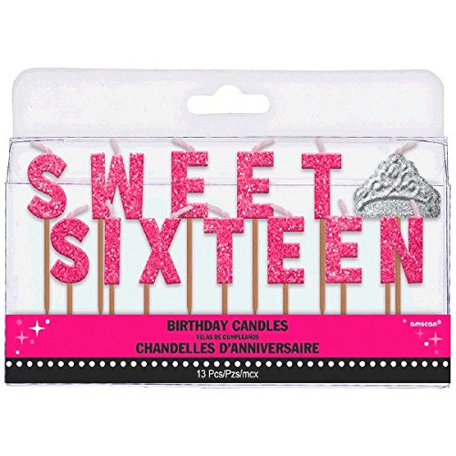 0013051539184 - AMSCAN CHIC SWEET SIXTEEN CELEBRATION MOLDED GLITTER LETTER PICK BIRTHDAY CANDLE (13 PIECE), MAGENTA, 2