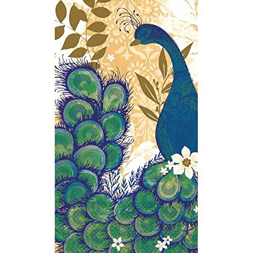 0013051540791 - AMSCAN PEACOCK DISPOSABLE 2 PLY PAPER GUEST TOWELS TABLEWARE (16 PIECE), 8 X 4.5, BLUE