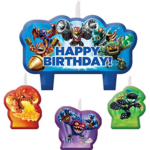 0013051543655 - AMSCAN SWASHBUCKLING SKYLANDERS CANDLE SET BIRTHDAY PARTY CAKE DECORATIONS (4 PACK), 2 1/4 X 3 3/10, BLUE