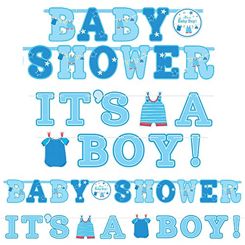 0013051557959 - AMSCAN LOVELY SHOWER WITH LOVE BOY ILLUSTRATED LETTER BABY SHOWER PARTY BANNER COMBO PACK (2 PIECE), BLUE/LIGHT BLUE