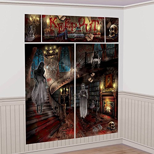 0013051568979 - AMSCAN HAUNTED MANSION HOUSE HALLOWEEN WALL DECORATING KIT, MULTICOLOR, 59 X 32 1/2
