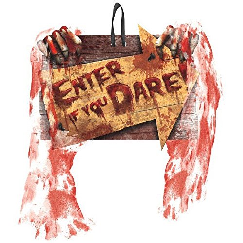 0013051571023 - AMSCAN ENTER IF YOU DARE CREEPY CARNIVAL SIGN HALLOWEEN TRICK OR TREAT PARTY DECORATION, MULTICOLOR, 9 X 11 1/2