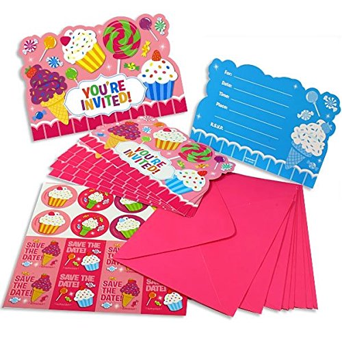 0013051583125 - AMSCAN GIRLS SWEET CANDY SHOP BIRTHDAY PARTY POSTCARD INVITATIONS (PACK OF 8), MULTICOLOR, 4 1/4 X 6 1/4