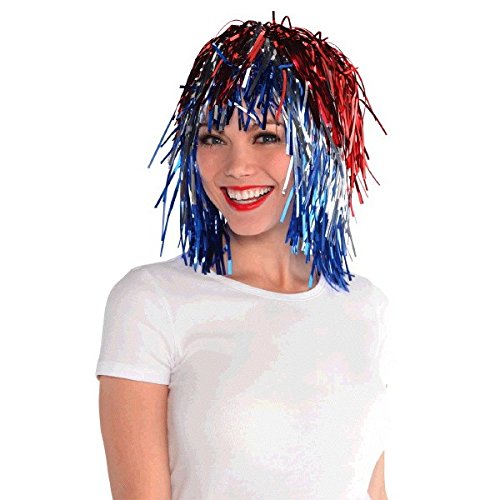 0013051583408 - PATRIOTIC FOURTH OF JULY RED, WHITE AND BLUE FUN WIG ACCESSORY, FOIL, STANDARD ADULT SIZE