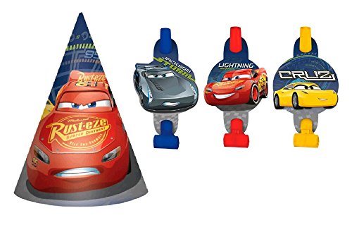 0013051725174 - NEW DISNEY CARS 3 - 8 HATS AND 8 BLOWOUTS BIRTHDAY BUNDLE PACK
