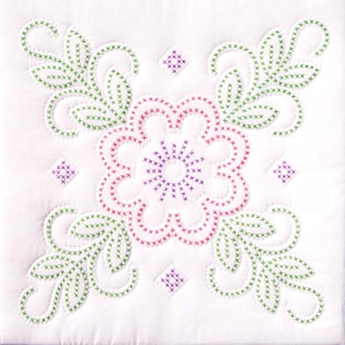 0013155470970 - JACK DEMPSEY NEEDLE ART 73297 XX FLORAL DESIGN 6-QUILT BLOCK, 18-INCH BY 18-INCH, WHITE