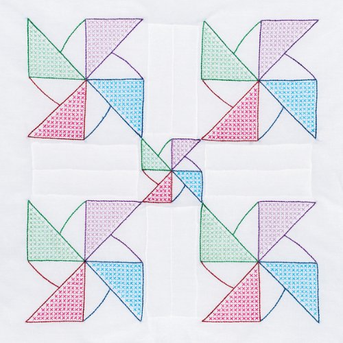 0013155475456 - JACK DEMPSEY NEEDLE ART 732545 PINWHEEL 6-QUILT BLOCK, 18-INCH BY 18-INCH, WHITE