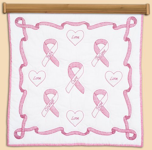 0013155700602 - JACK DEMPSEY NEEDLE ART 73960 HOPE RIBBONS WALL QUILT, 36-INCH BY 36-INCH, WHITE