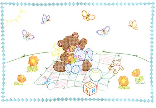 0013155905090 - JACK DEMPSEY NEEDLE ART 4060509 CRIB QUILT, TOP BEAR AND BUNNY, 40-INCH BY 60-INCH, WHITE