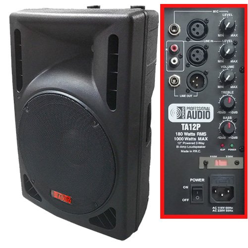 0013189291961 - 1000 WATT POWERED DJ SPEAKER - 12-INCH - BI-AMP 2-WAY ACTIVE SPEAKER SYSTEM BY ADKINS PRO AUDIO - TA12P
