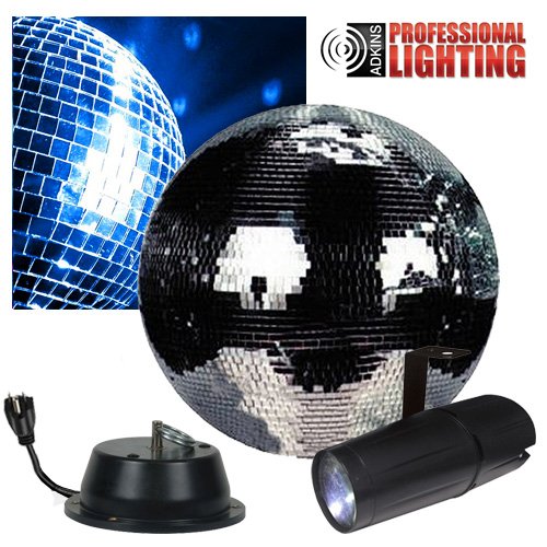 0013189292005 - 12 DISCO MIRROR BALL COMPLETE PARTY KIT WITH LED PINSPOT AND MOTOR - ADKINS PROFESSIONAL LIGHTING
