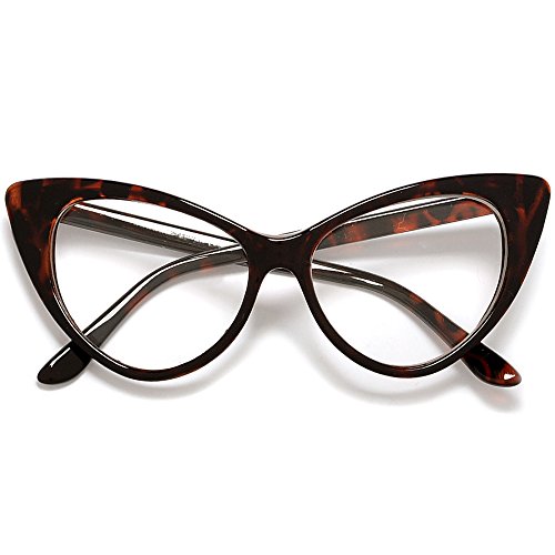 0013189601548 - POINTED TIP SUPER CATEYES VINTAGE INSPIRED FASHION MOD CHIC FASHION CLEAR GLASSES (TORTOISE/CLEAR)