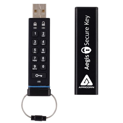 0132017814292 - APRICORN AEGIS SECURE KEY FIPS VALIDATED 8 GB USB 2.0 256-BIT AES-CBC ENCRYPTED FLASH DRIVE ASK-256-8GB (BLACK)