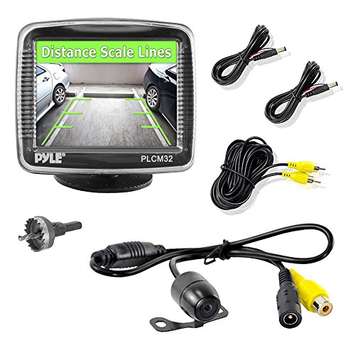 0132018000960 - PYLE PLCM32 CAR VEHICLE REAR VIEW BACKUP CAMERA & MONITOR PARKING/REVERSE ASSISTANCE SYSTEM, 3.5'' SCREEN, NIGHT VISION, DISTANCE SCALE LINES, WATERPROOF CAM, UNIVERSAL MOUNT