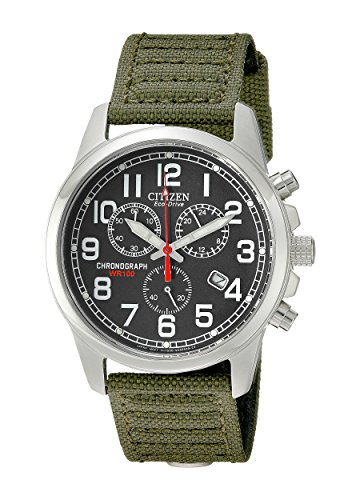 0013205073922 - CITIZEN MEN'S AT0200-05E ECO-DRIVE STAINLESS STEEL WATCH WITH GREEN CANVAS BAND
