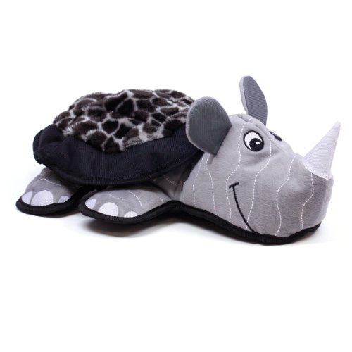 0013222145435 - OUTWARD HOUND KYJEN 32020 LIL RIPPERS RHINO DOG TOYS SQUEAK TOY REMOVABLE FETCH SHELL, LARGE, GREY