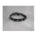 0013227518265 - LEATHER SPIKED COLLAR WITH DIAMOND STUDS BLACK