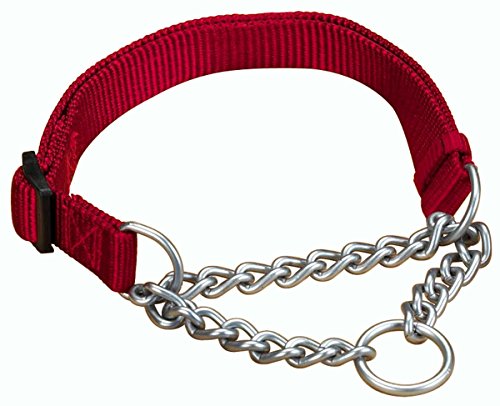 0013227541751 - HAMILTON 1 BY 20 TO 32-INCH ADJUSTABLE COMBO CHOKE DOG COLLAR, LARGE, CHAIN AND RED NYLON