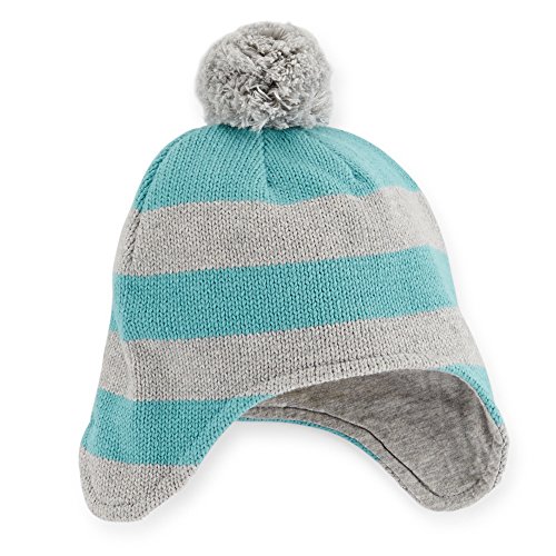 0013244128218 - CARTER'S BABY BOYS' STRIPED TRAPPER HAT (0-3 MONTHS, TURQUOISE GREY)
