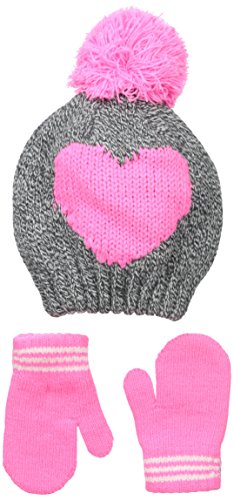 0013244161925 - CARTERS BABY-GIRLS KNIT HEART ICON HAT AND MITTEN SET, GREY, 0-9 MONTHS