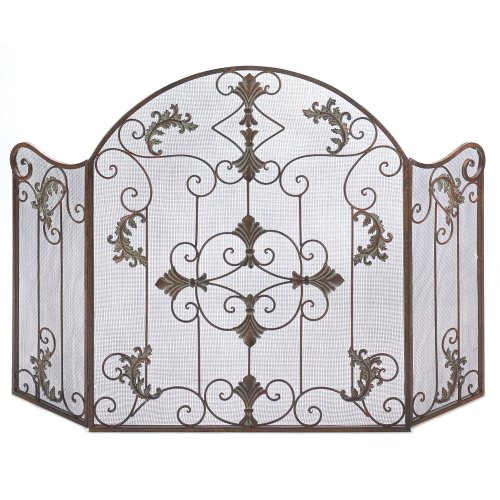 0013275001030 - GIFTS & DECOR RUSTIC SCROLLWORK IRON FLORENTINE FIREPLACE SCREEN