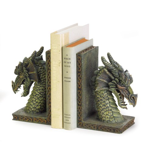 0013275004611 - GIFTS & DECOR FIERCE DRAGON MYSTICAL MUTED SOFT GREEN COLOR BOOKEND