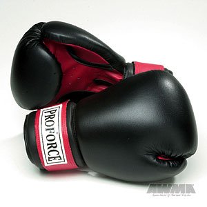0013296006496 - PROFORCE LEATHERETTE BOXING GLOVES - BLACK WITH RED PALM - BLACK - 10 OZ.