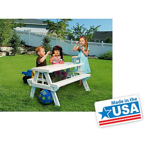 1330010767341 - WHITE FOLDABLE CHILDREN'S PICNIC TABLE 600 LBS PLASTIC COMPACT DURABLE