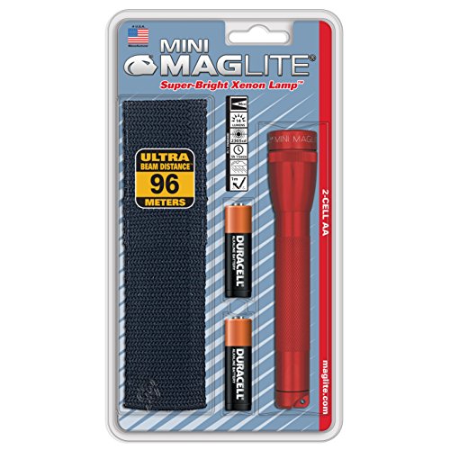 0013431013617 - MAGLITE MINI INCANDESCENT 2-CELL AA FLASHLIGHT WITH HOLSTER, RED