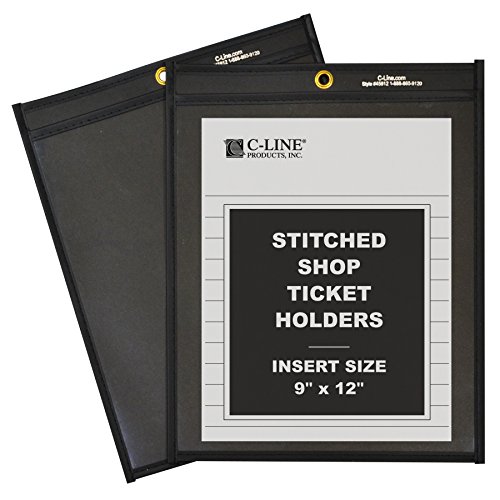 0013566031708 - C-LINE STITCHED SHOP TICKET HOLDERS WITH BLACK PRESSBOARD BACK, ONE SIDE CLEAR, 9 X 12 INCHES, 25 PER BOX