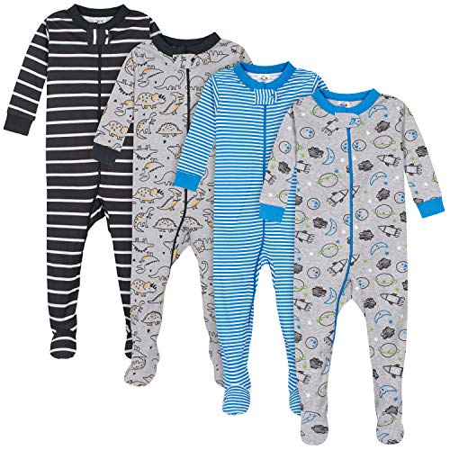 0013618093661 - GERBER BABY BOYS 4-PACK FOOTED PAJAMAS, DINOSAURS SPACE GREY, 2T
