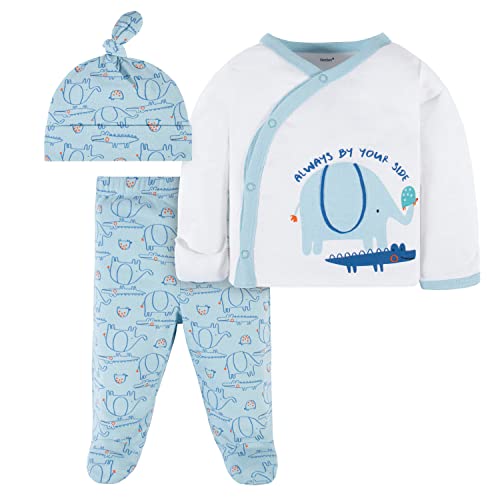 0013618270673 - GERBER BABY NEWBORN HOSPITAL OUTFIT SHIRT, FOOTED PANT AND CAP, BLUE ANIMALS, PREEMIE