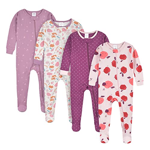 0013618313370 - GERBER BABY GIRLS 4-PACK FOOTED PAJAMAS, APPLE AND WOODLAND FLORAL, 18 MONTHS