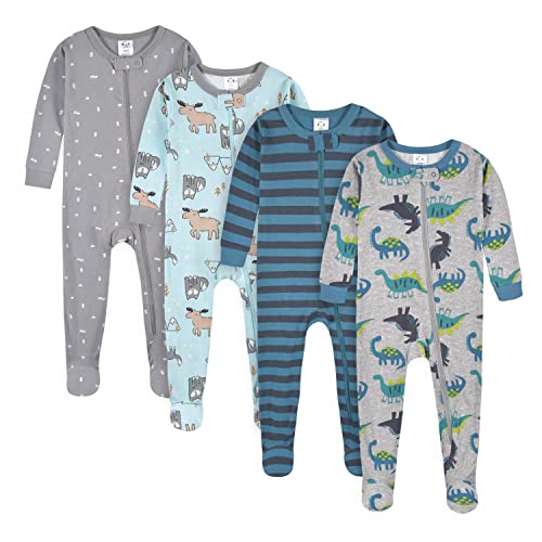 0013618313462 - GERBER BABY BOYS 4-PACK FOOTED PAJAMAS, DINO AND ARCTIC ANIMALS, 12 MONTHS