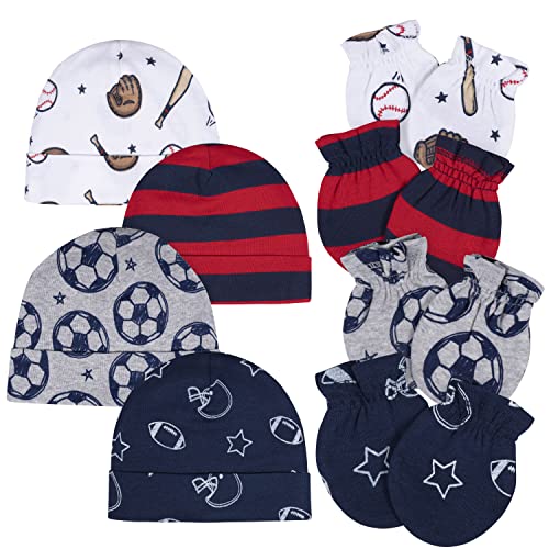 0013618348372 - GERBER BABY BOYS 8-PIECE AND 9-PIECE CAP SETS MITTENS, SPORTS BLUE, NEW BORN US