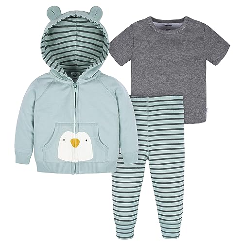 0013618398544 - GERBER BABY BOYS TODDLER ZIP HOODIE & JOGGERS CLOTHING SET TURQUOISE PENGUIN 3-6 MONTHS
