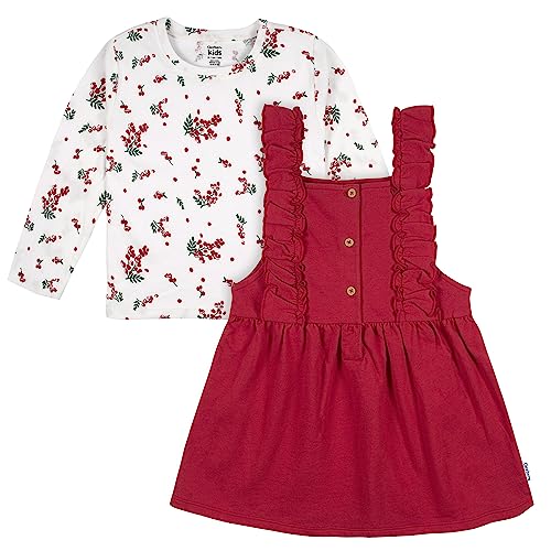 0013618398957 - GERBER BABY GIRLS TODDLER 2 PIECE OVERALL DRESS SET, RED HOLLY BERRIES, 3T