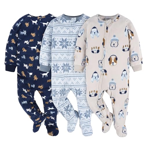 0013618467042 - GERBER BABY BOYS FLAME RESISTANT FLEECE FOOTED PAJAMAS 3-PACK, DOGS