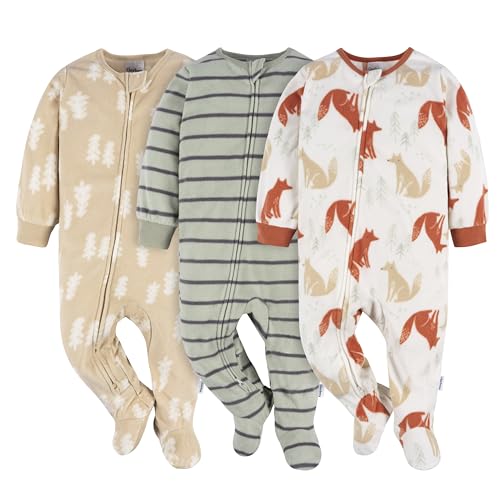 0013618467103 - GERBER BABY BOYS FLAME RESISTANT FLEECE FOOTED PAJAMAS 3-PACK, FOX FOREST