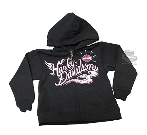 0013619055101 - HARLEY-DAVIDSON GIRLS YOUTH BLOSSOM BEAUTY FLAMES WITH B&S FULL ZIP BLACK LONG SLEEVE HOODIE -MD-10Y