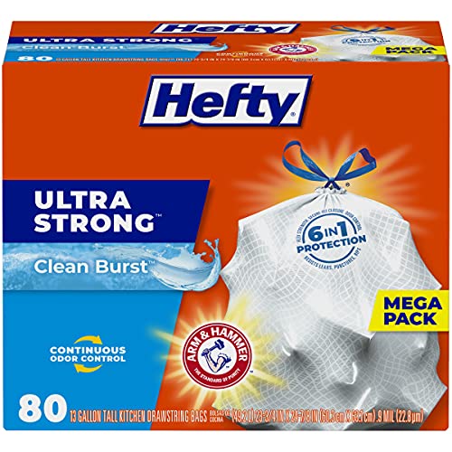 0013700016707 - HEFTY ULTRA STRONG TALL KITCHEN DRAWSTRING TRASH BAGS (CLEAN BURST, 13 GALLON, 80 COUNT)