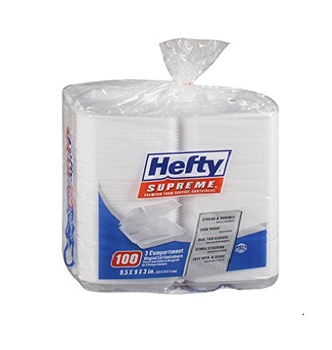 0013700097522 - 100 PK HEFTY HINGED LID TOGO BOXES CONTAINERS FOOD 3 COMPARTMENTS