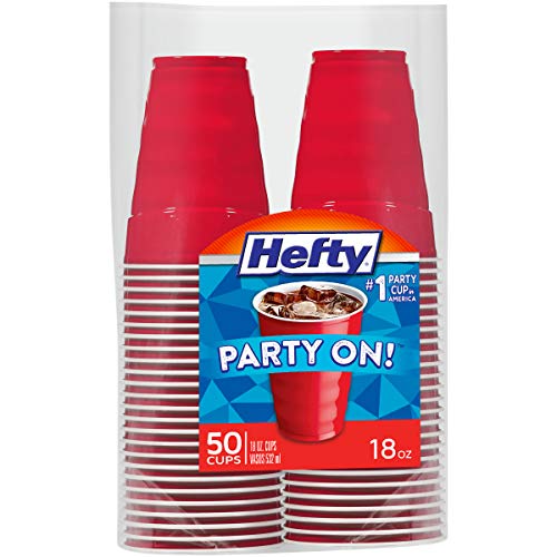 0013700118500 - EASY GRIP DISPOSABLE PLASTIC PARTY CUPS, 18OZ, RED, 50/PACK